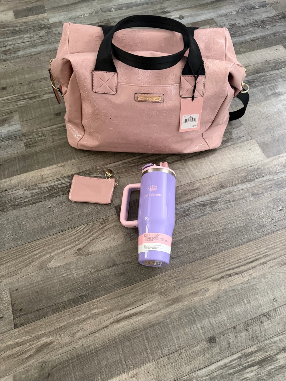 Juicy Couture Pink Travel Tote with Black Handles